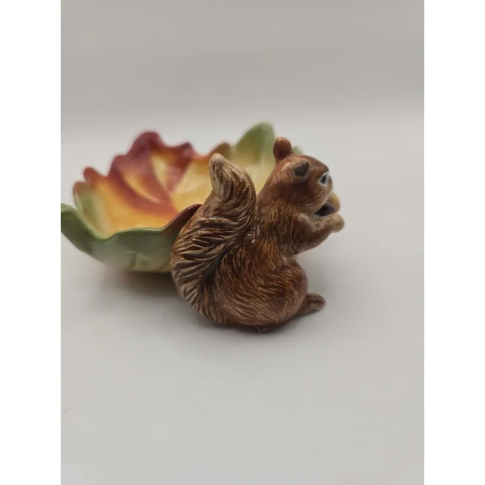 Ceramic Fall Leaf Brown Bowl Squirrel Home Decor
